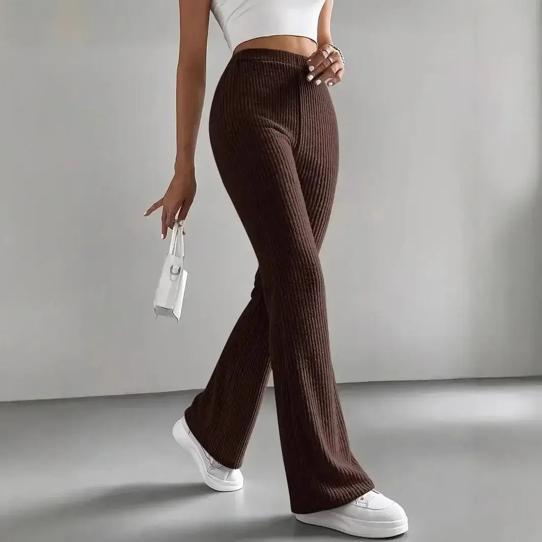 Women’s Autumn Solid Color Casual Rib Knit Slim Pants