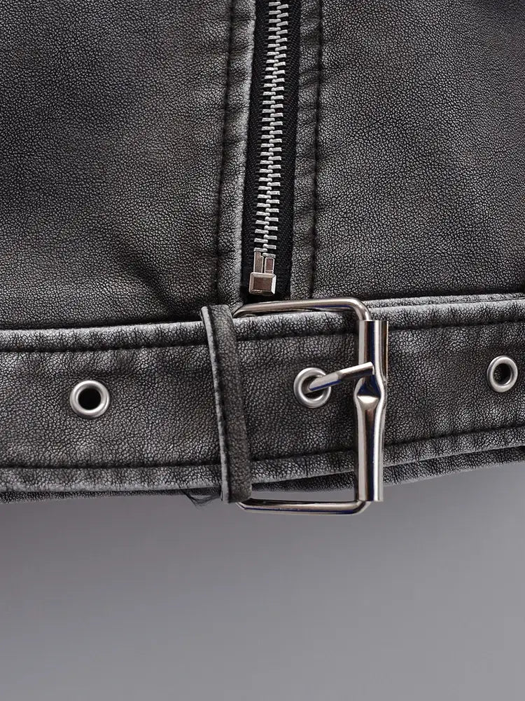 Women Loose Retro Pu Faux Leather Jacket