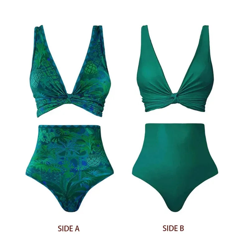 Women's Retro Bikini Printed Swimsuit, Cover Up with Skirt - Norellé