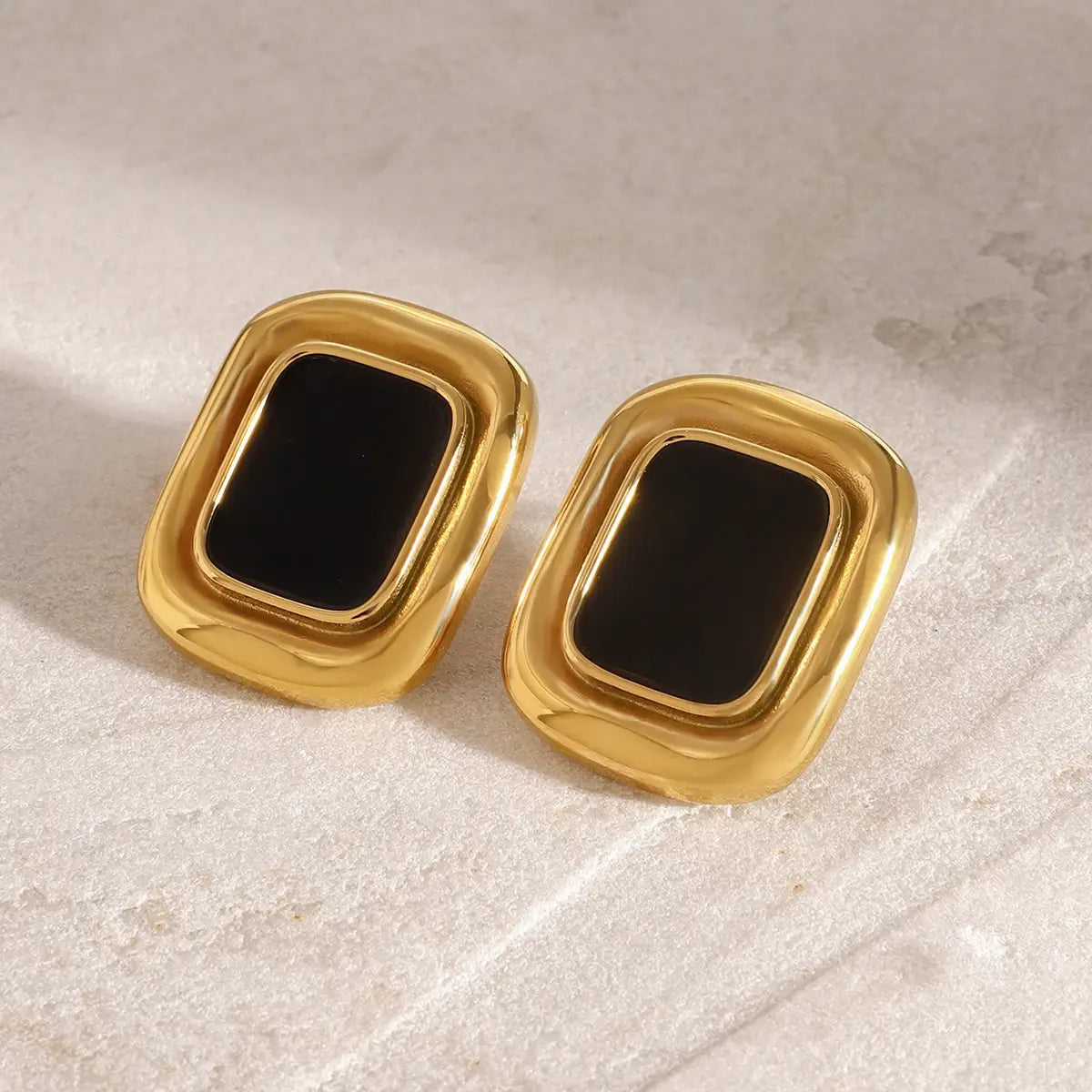 Vintage Stainless Steel Resin Square Stud Earrings