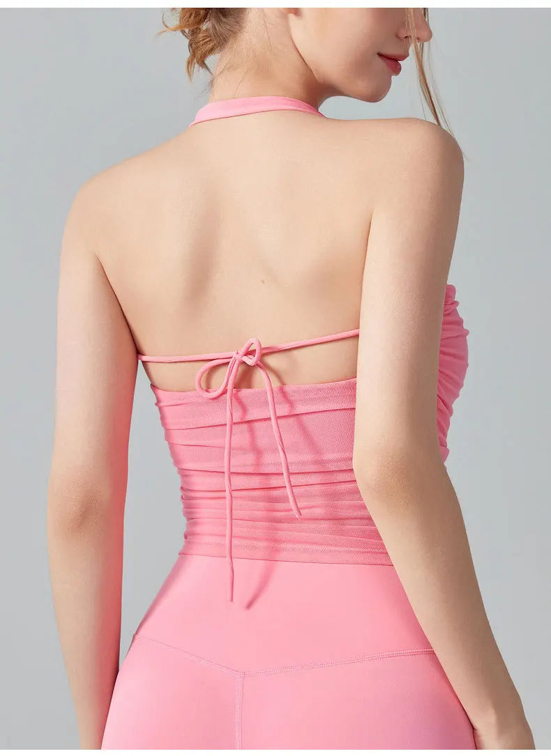 Women Halter With Shock-proof Chest Pad Backless Tank Top