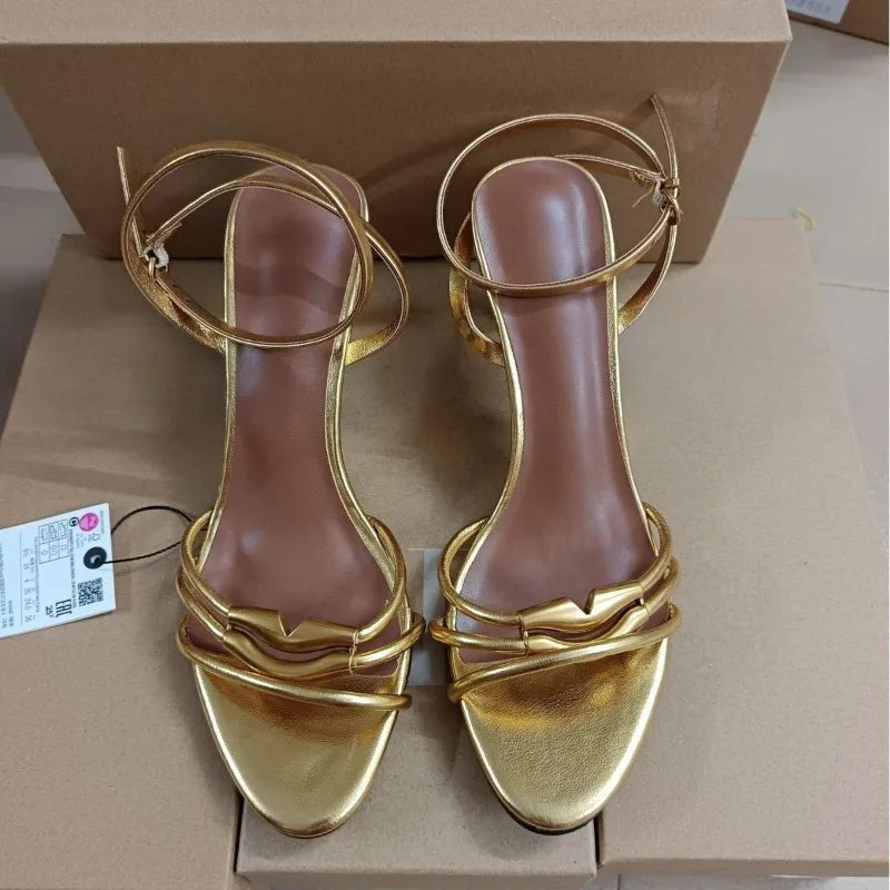 Golden High Heels Women Sandals