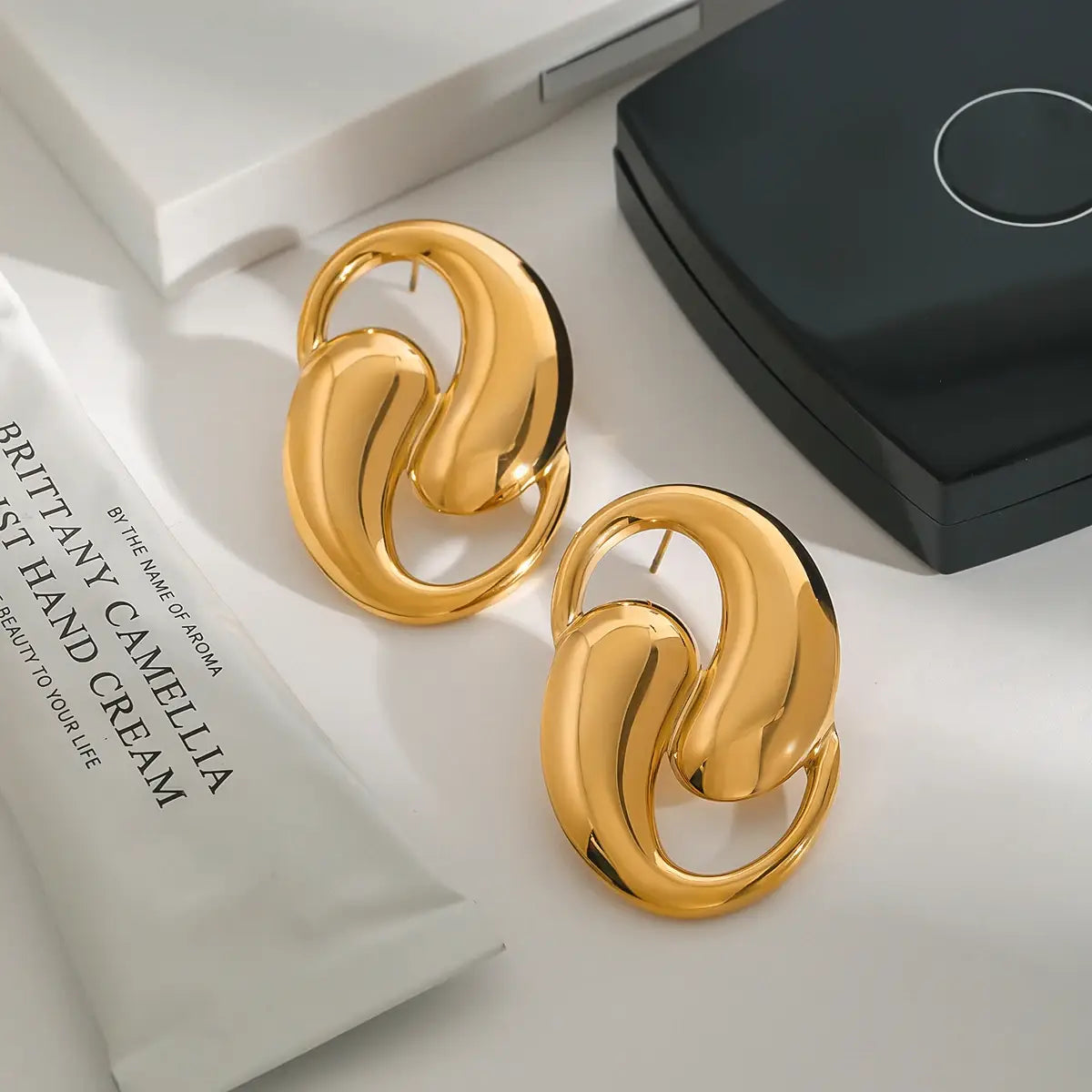 Smooth Water Drop Shaped Hollow Earrings Stainless Steel