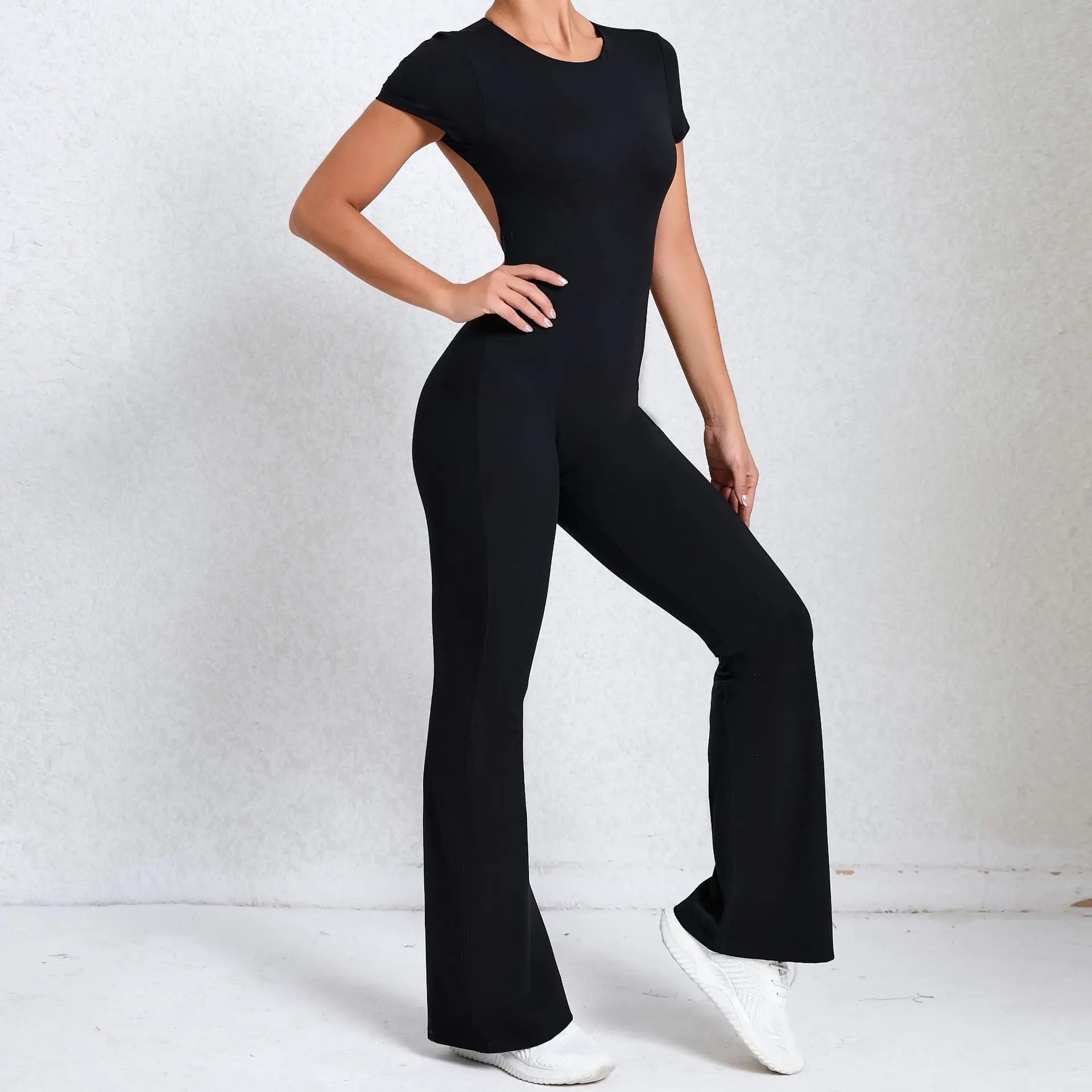 Women Sports Flared Pants Fitness Rompers Stretch Workout Bodysuits Jumpsuit