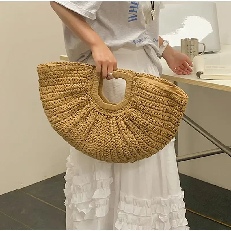 Natural Fiber Snap Clutch Bag