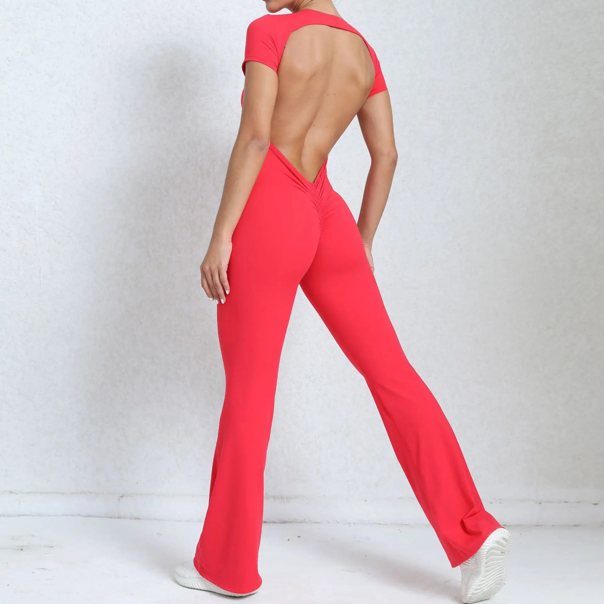 Women Sports Flared Pants Fitness Rompers Stretch Workout Bodysuits Jumpsuit