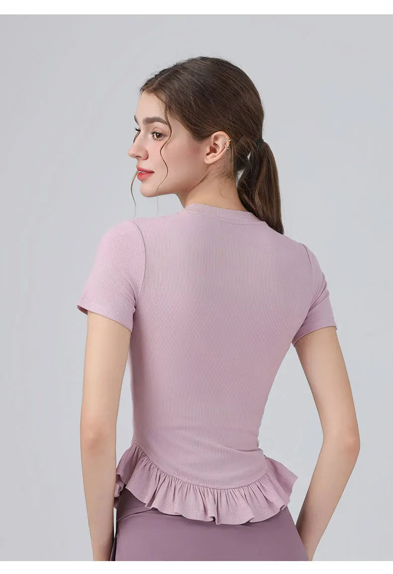 Summer Lacework Women Yoga Short Sleeve T-shirt