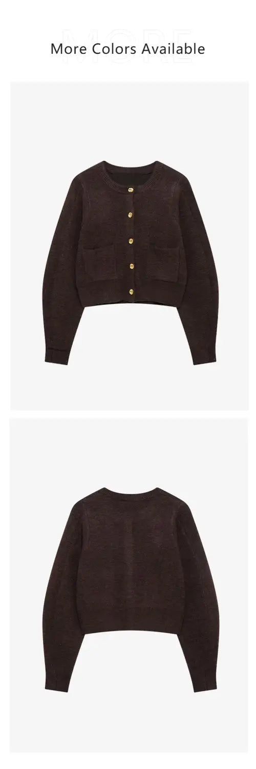 Women’s Knitted Set with Gold Buckle Decoration Long Sleeve Top Side Stitching Decorative Skirt