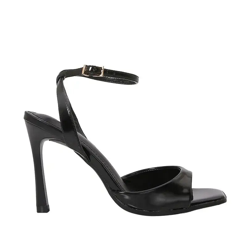 Elegant Patent Leather Ankle Strap Buckle Heeled Sandals