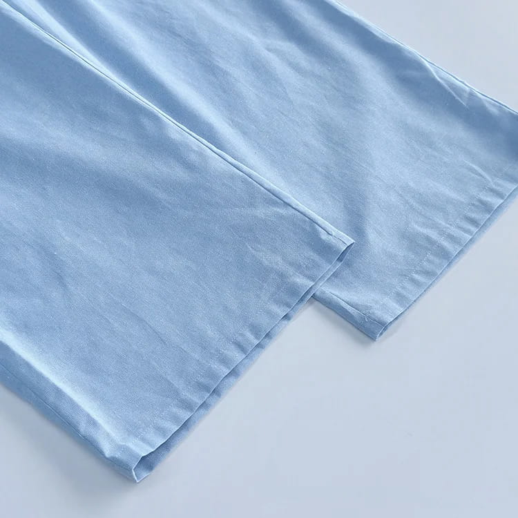 Women Pant Set Suits Cotton Solid Outfits V-neck