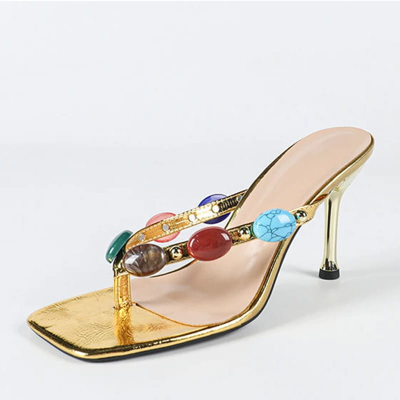 Square Clip Toe Women Slippers Low Heels