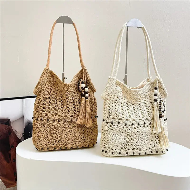 Weave Handbag Large Capacity Shoulder Bag Hollow out Tote