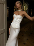 Elegant Satin Skirts And Vest Suits Women French Vintage Lace - Norellé