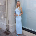 Women Solid Color Dress Set Sleeveless Single-breasted Top Shirt Maxi Skirt - Norellé