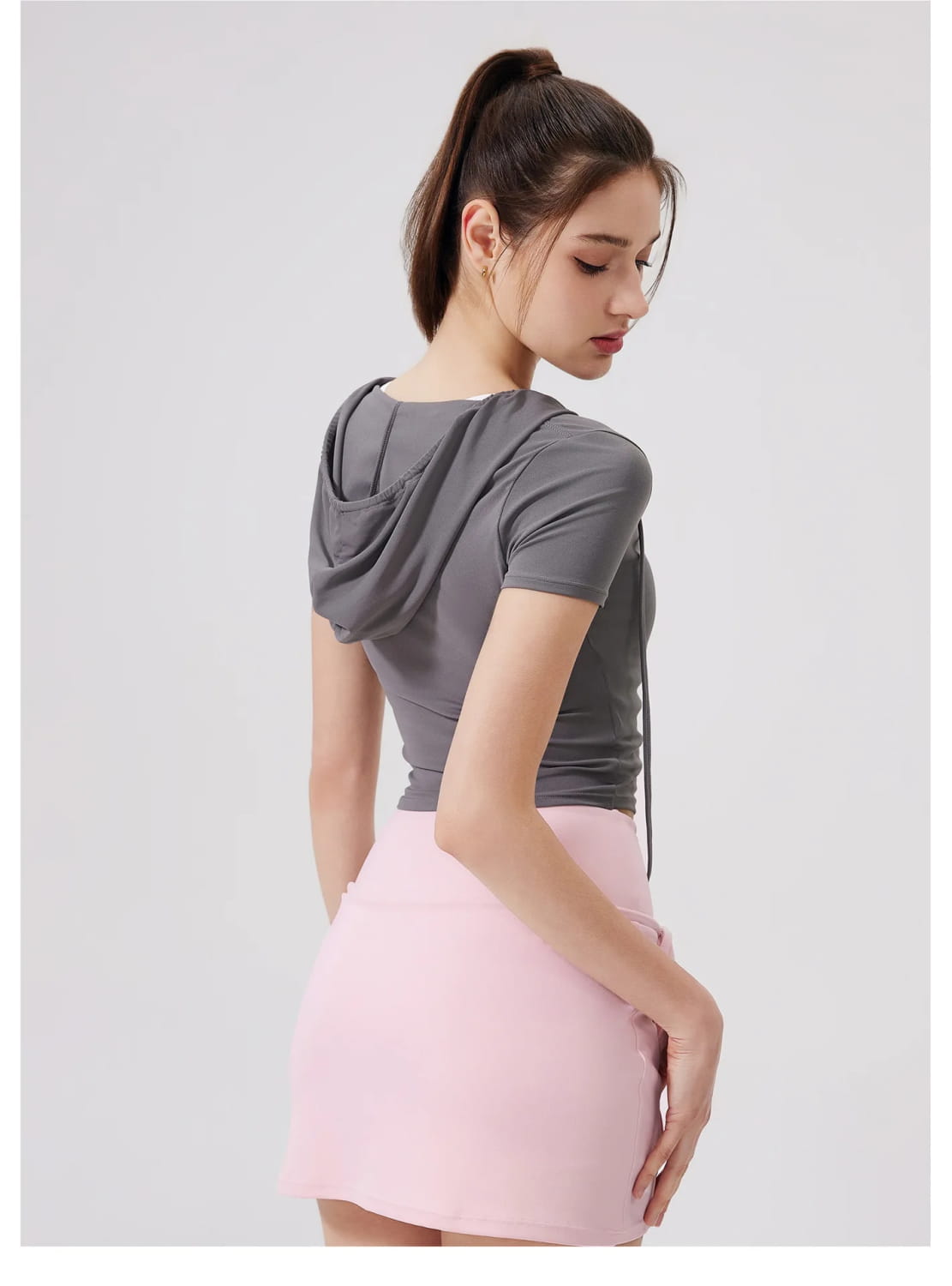 Women Yoga Half Sleeve Cool Feeling Solid Color Hoodie T-shirt