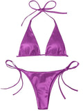Halter Brazilian Metallic Satin Bikini Women Swimwear Female Swimsuit - Norellé