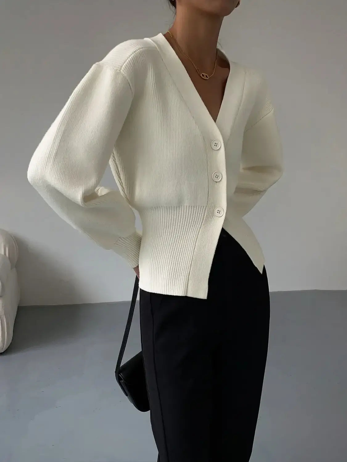 Women V-neck Long Sleeve Casual Knitted Cardigan