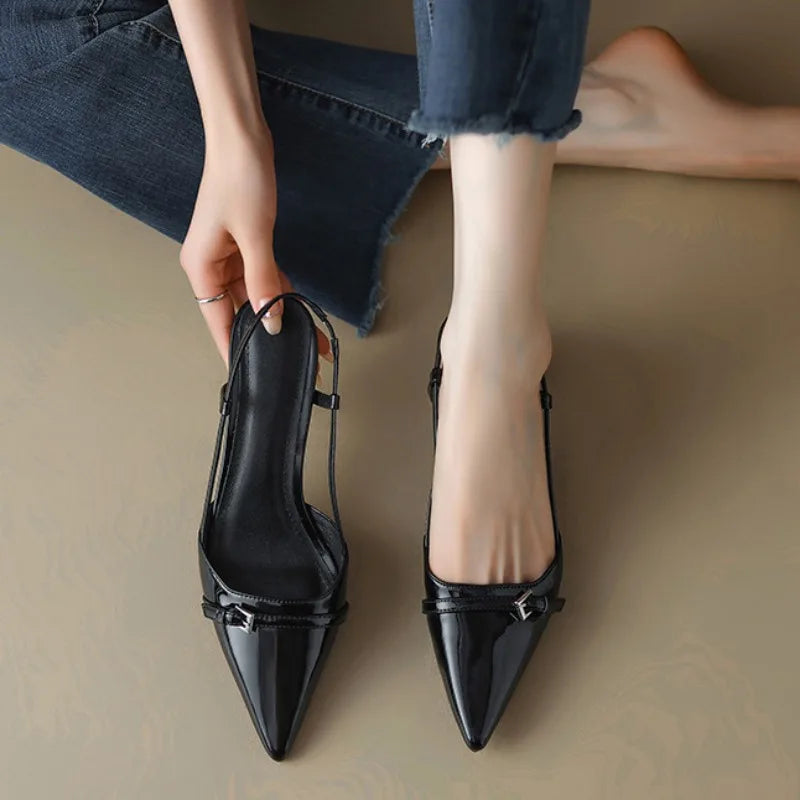 Women's Patent Leather Slip on Pointed Toe Sandals