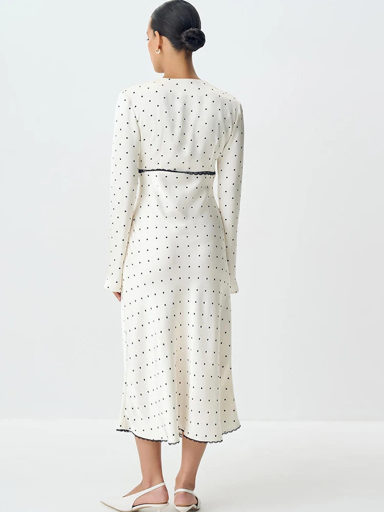 V-neck Printed Polka Dot Women Maxi Dress