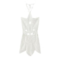 Hook Knit Beach Mini Dress Women Hollow Out Halter Sleeveless Backless Lace Up - Norellé