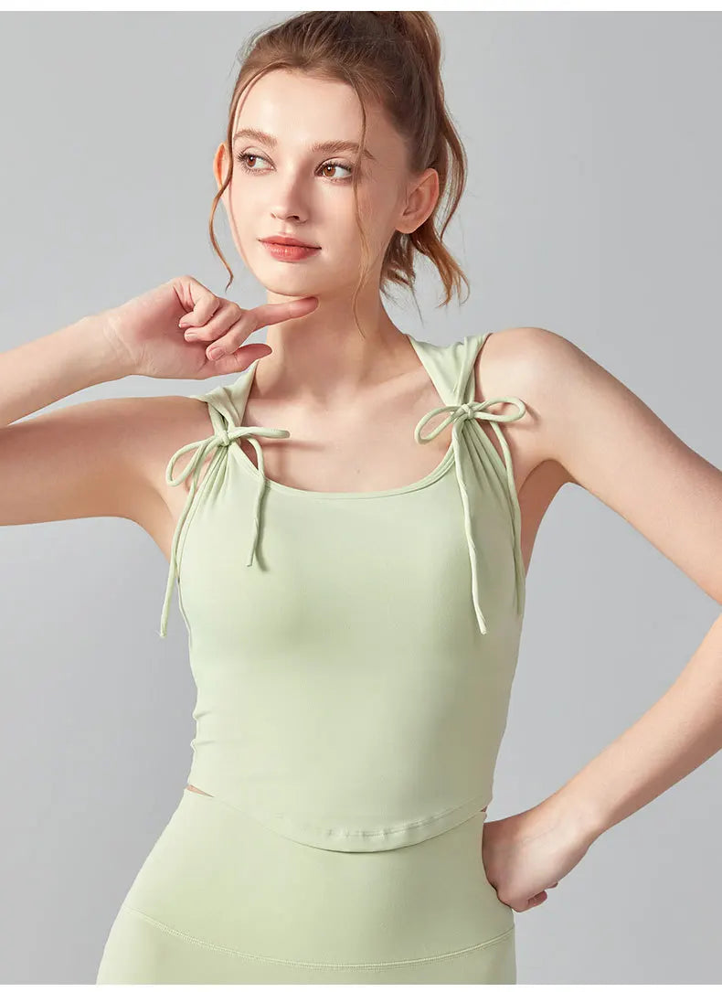 Women Yoga Bow Tie Hooded Vest Skin-friendly Soft Breathable Tank Top
