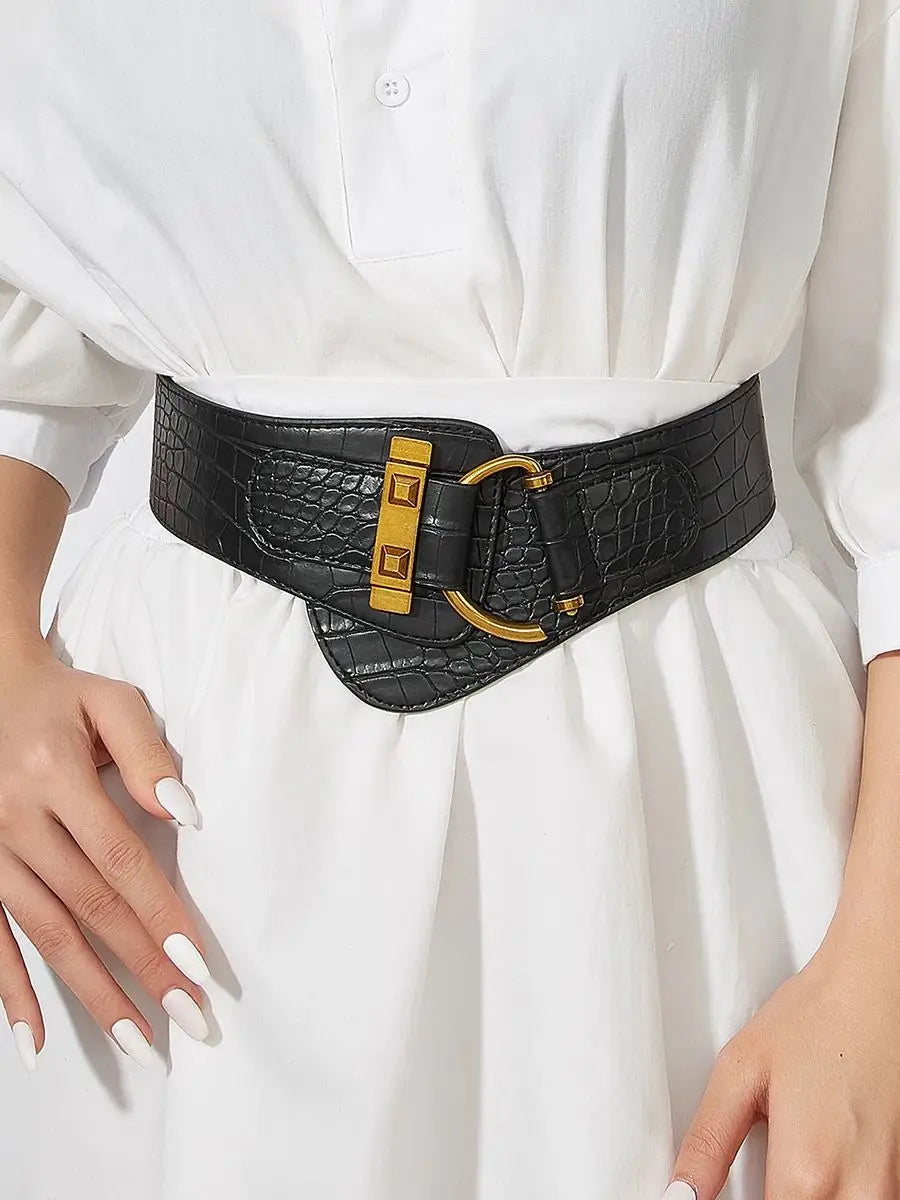 Beige Button-Up Elastic Waist Belt