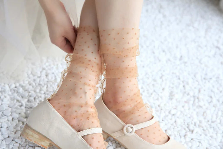 Dot Lace Socks Women Transparent Mesh Ankle