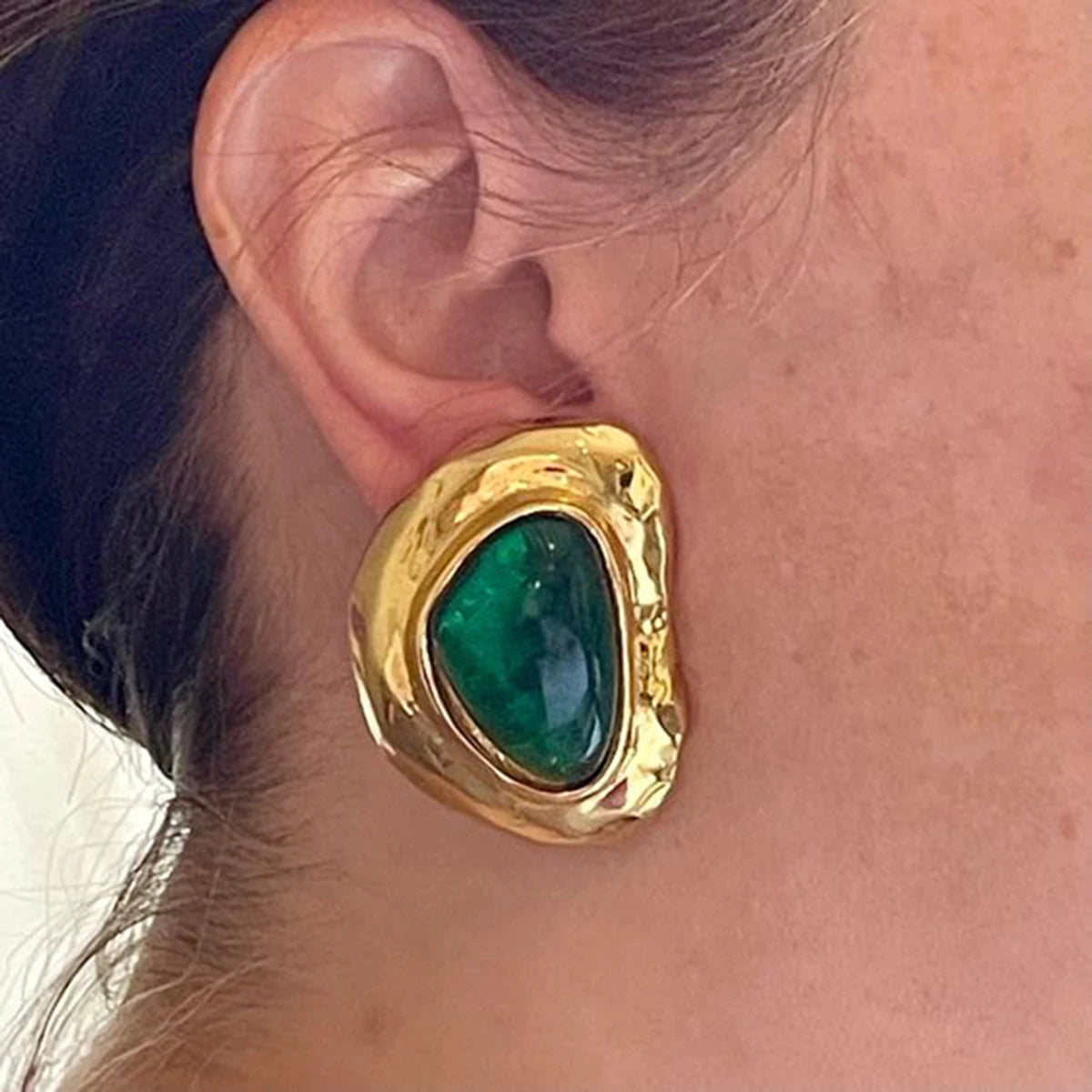 Retro Green Color Folded Earrings