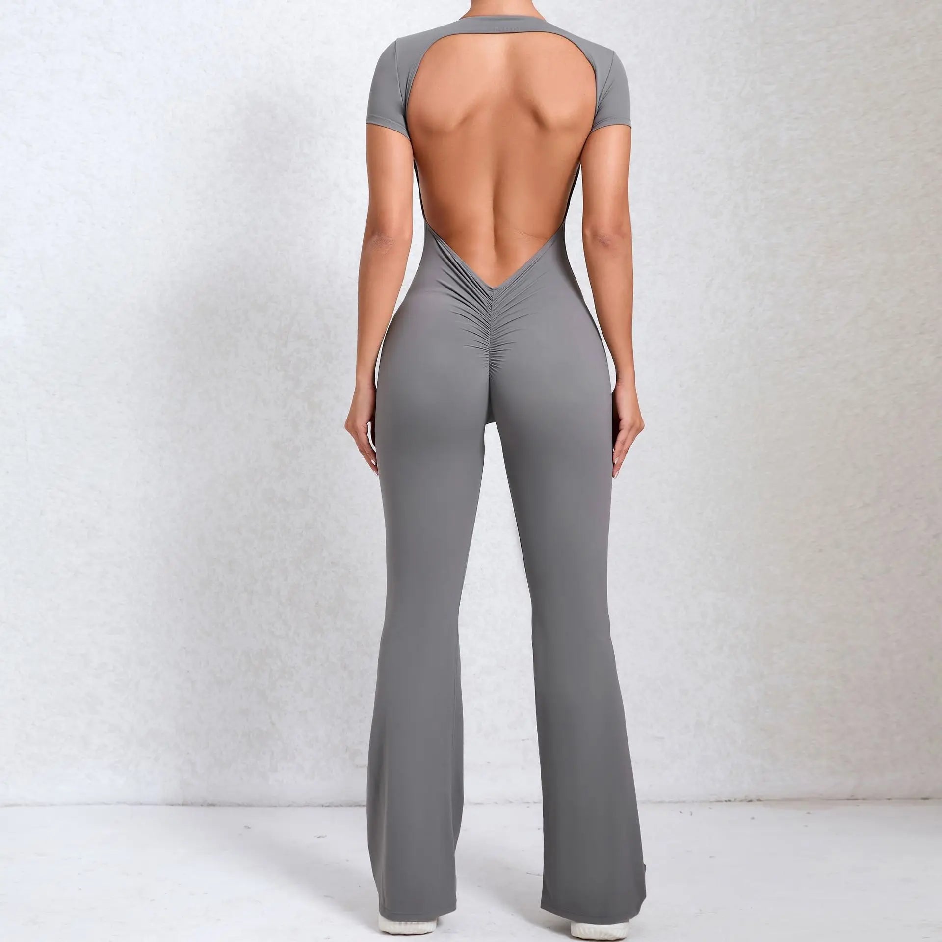 Women Sports Flared Pants Fitness Rompers Stretch Workout Bodysuits Jumpsuit
