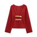 Woman Vintage White Leather Buckle Woolen Jacket Female - Norellé