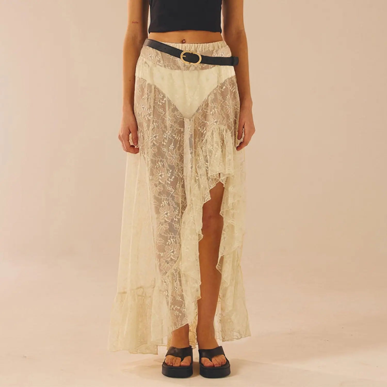 Women Asymmetrical Lace Flowy Skirts