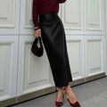 Elegant Burgundy Skirt High Waist Slim Fashion Slit Long - Norellé