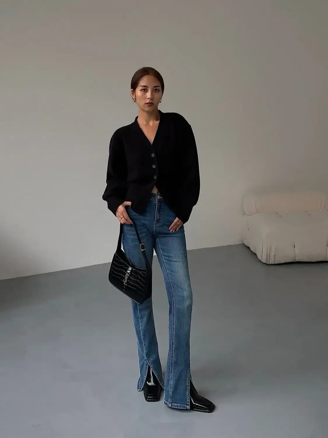 Women V-neck Long Sleeve Casual Knitted Cardigan