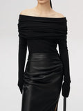 Slash Neck Sweater Women Tops Knitted Slim Basic - Norellé