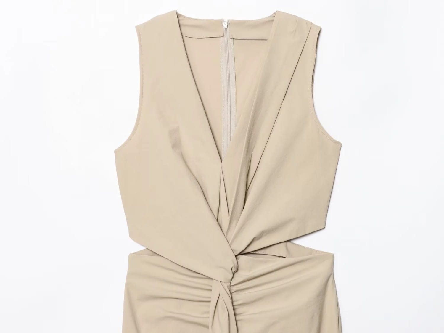 Women’s Casual Waist-revealing Open Design Knotted Midi V-neck Sleeveless Dress