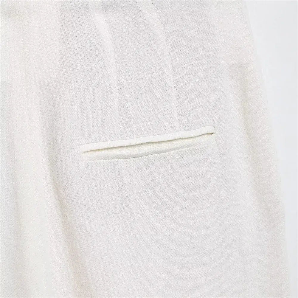 Women’s Casual Retro Linen Blend Suit Jacket&Pants Set