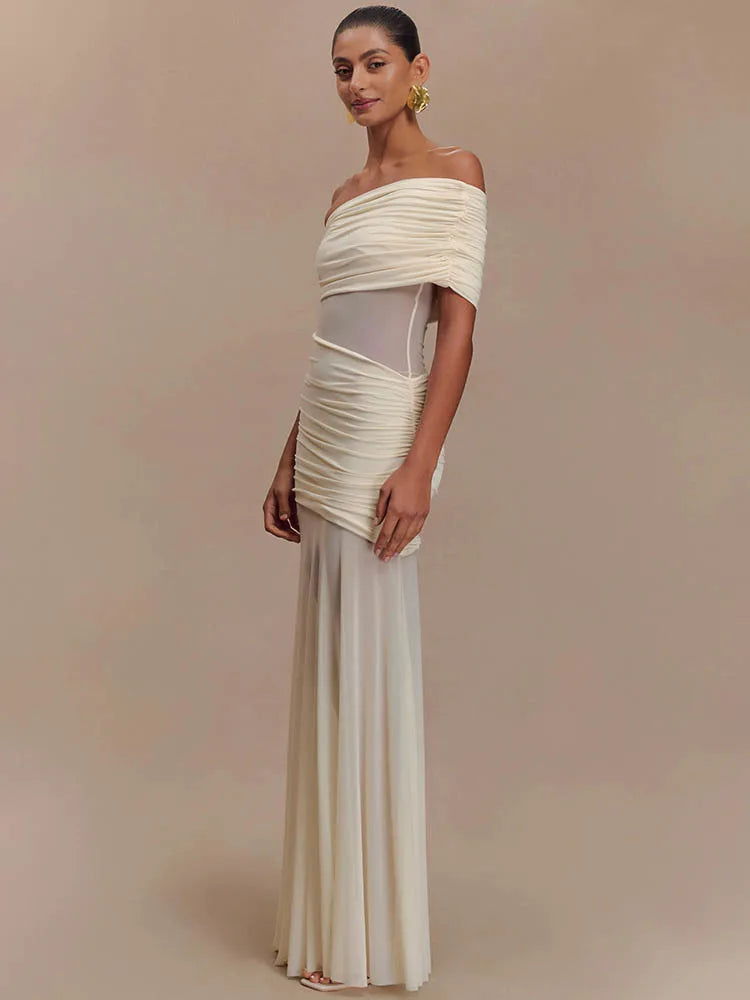 One Shoulder Mesh Maxi Dress Women Off-shoulder Strapless Sleeveless Backless - Norellé