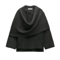 Women's Asymmetric Scarf Knitted Jacket O-neck Single Button Side - Norellé