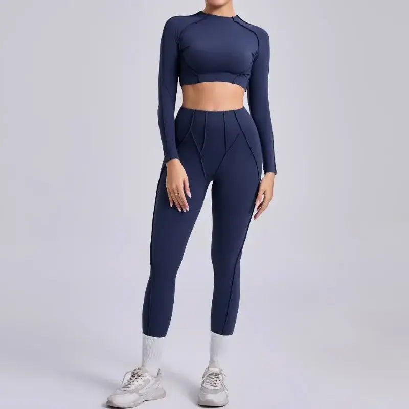 Seamless Sets Sports Fitness Hip-lifting High Waist Pleated Pants Long-sleeved Suits Workout