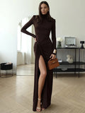 Turtleneck Thigh High Split Maxi Dress For Women Fashion - Norellé