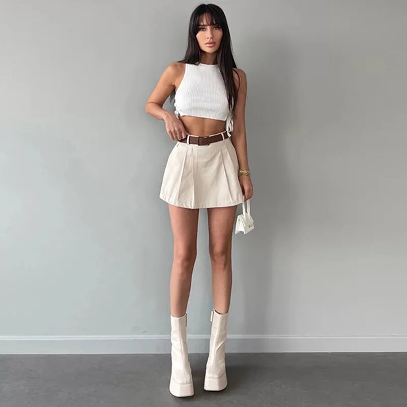 Vintage Solid Shorts Skirts For Women