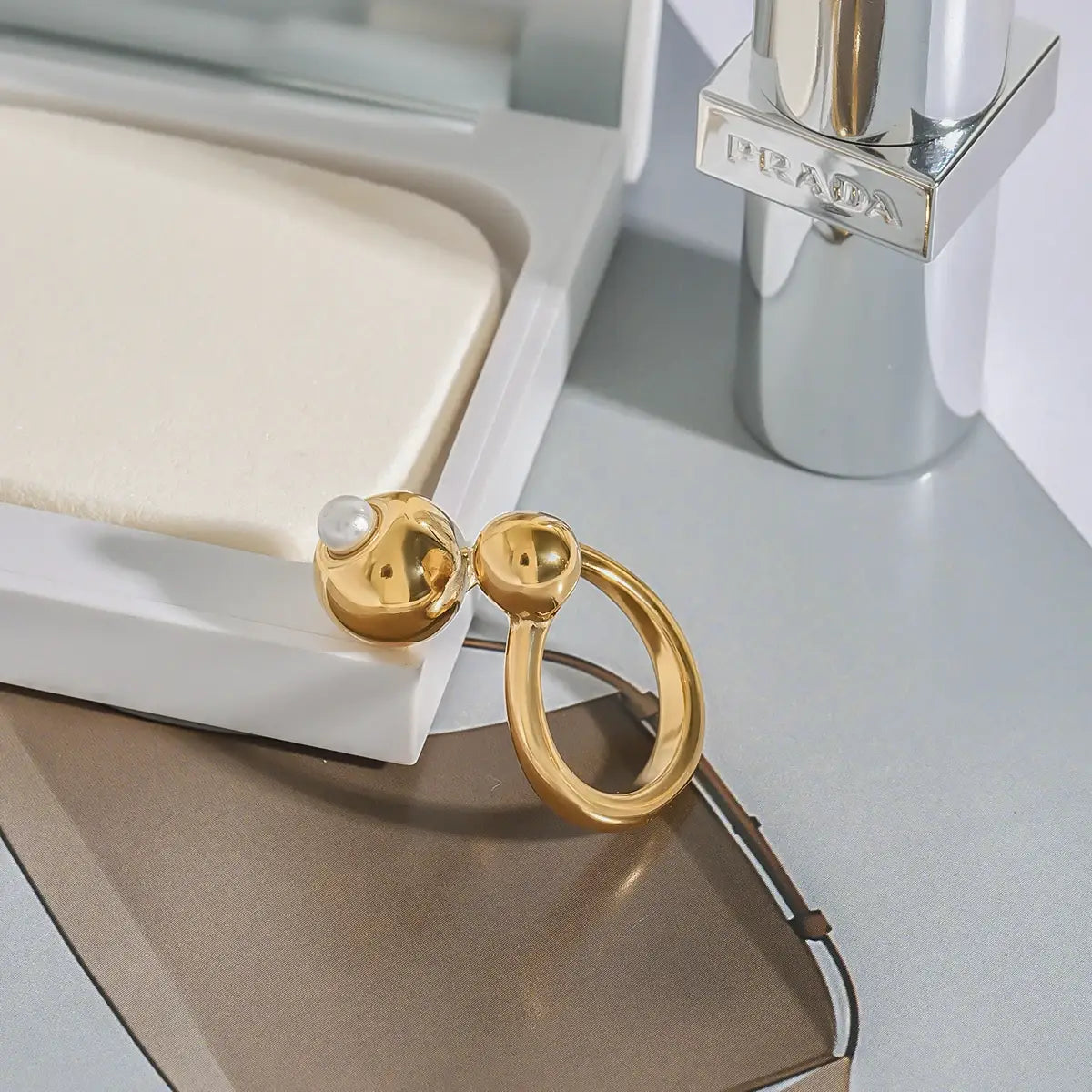 Minimalist Spherical Ring Pearl Irregular Adjustable