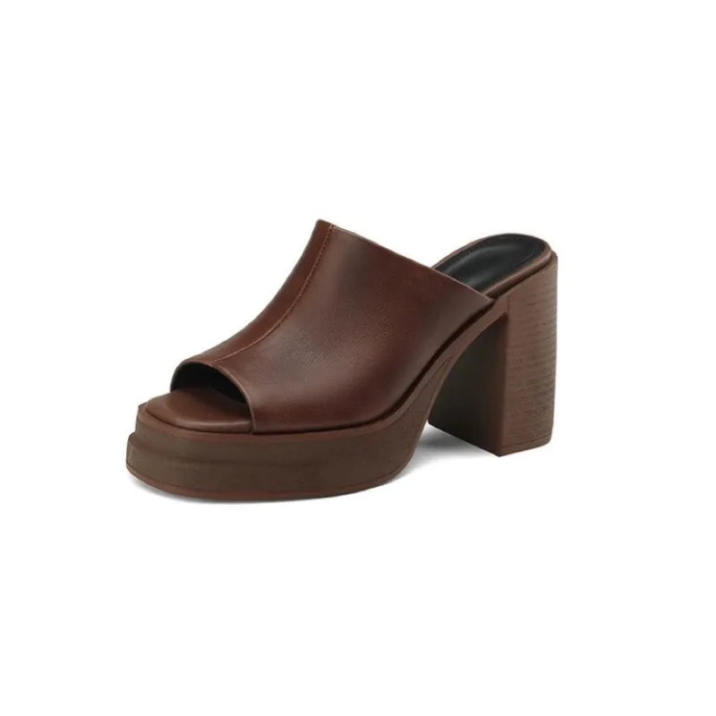 Women’s Slippers High Heels Thick Bottom Round Head Open Toe Sandals
