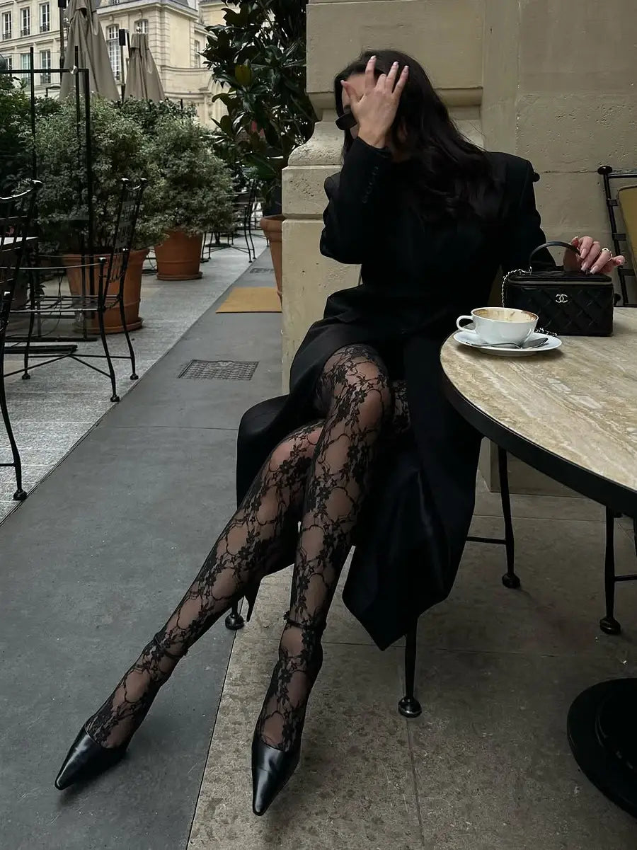Lace Printed Pantyhose Women’s Sexy Hollow