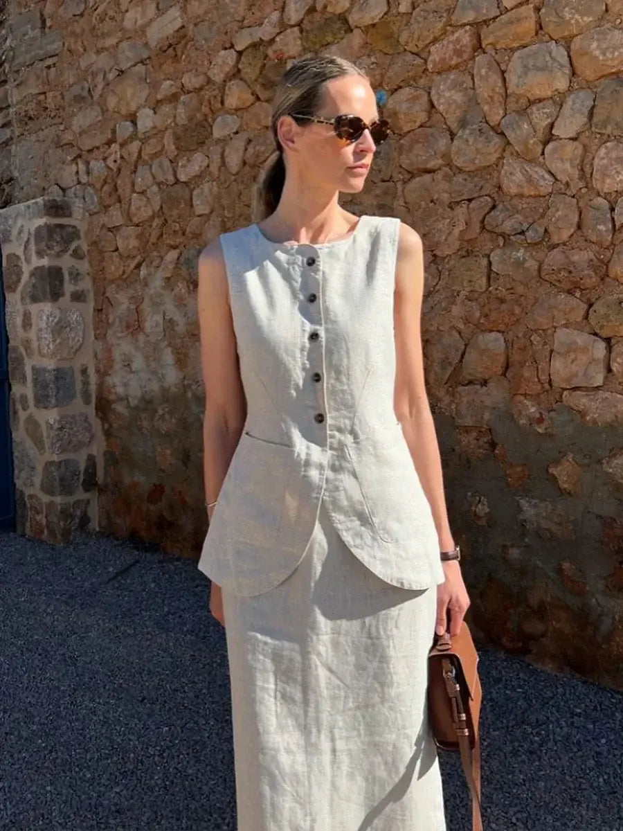 Women’s Sleeveless Vest High Waisted Skirt 2-Piece Set