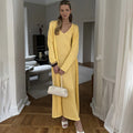 Women Long Dress Three Piece Solid Knit Halter Dress Long Sleeve Cardigan Set - Norellé