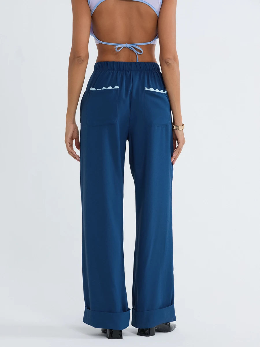 Striped Print Loose Pants Women High Waist Wide Leg Trousers