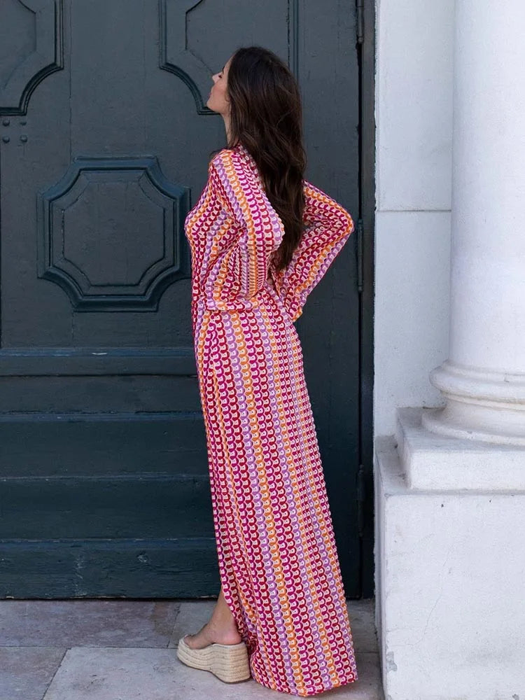 Women Deep V Neck Casual Bohemian Maxi Dress - Norellé