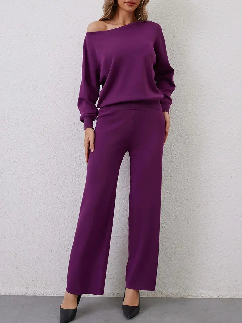 Elegant Winter Knit Pants Set Woman