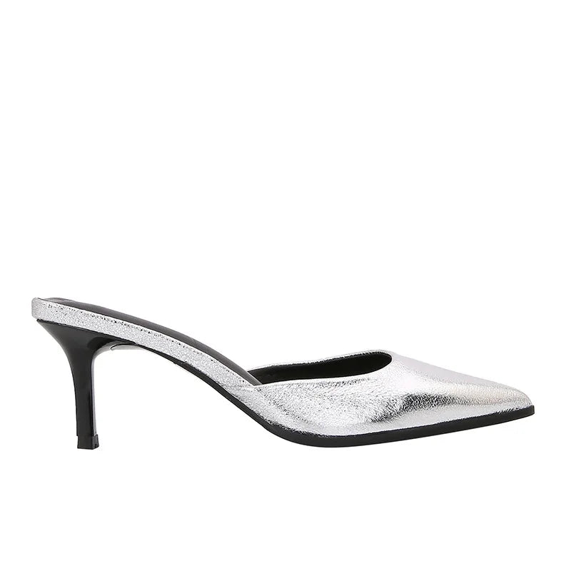 Silver Women’s Slippers Pointed Toe Slide Sandals